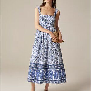 J.Crew squareneck midi dress in bandana block print-blue-CK798-CM942-cotton-NWT